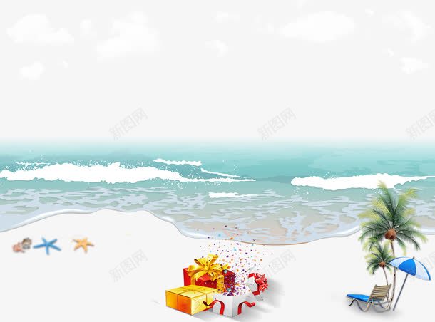 浪漫的海边度假png免抠素材_新图网 https://ixintu.com 沙滩 海边 清凉一夏 白云