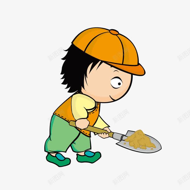 卡通可爱工人png免抠素材_新图网 https://ixintu.com 可爱人物 工人 挖坑 植树节 种植 铁锨