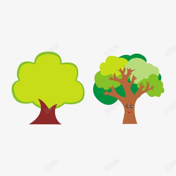 两颗小树png免抠素材_新图网 https://ixintu.com 卡通 开心 拼色 绿色