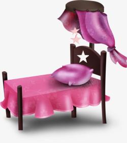 紫色的床单卡通粉色单人小床高清图片