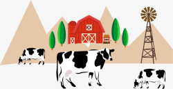 小清新奶牛创意手绘牧场装饰插画矢量图高清图片