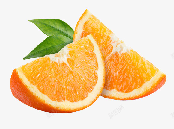 切开的大橘子png免抠素材_新图网 https://ixintu.com 两瓣橘子 叶子 新年橘子 橘子 橙子
