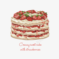蛋糕分层草莓很多的蛋糕水彩矢量图高清图片