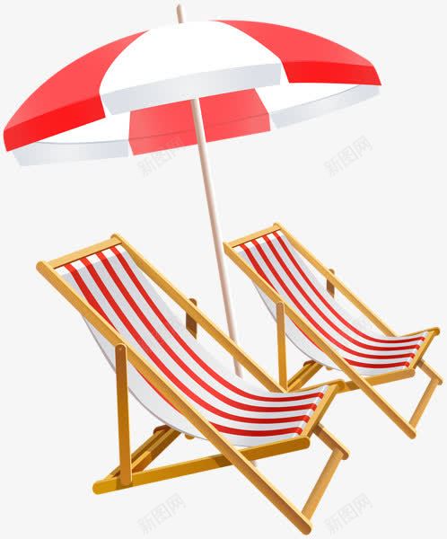 红色双人沙滩椅png免抠素材_新图网 https://ixintu.com 太阳伞 室外建筑 沙滩椅 红色