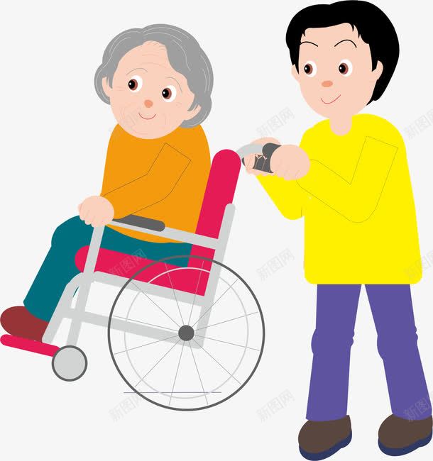 坐在轮椅上的人png免抠素材_新图网 https://ixintu.com 卡通人物 护工 空巢老人 老奶奶 老婆婆卡通