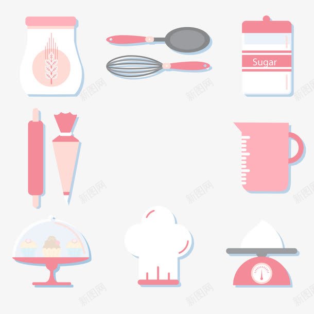 粉色烘培工具png免抠素材_新图网 https://ixintu.com 做蛋糕 手绘 烘焙工具 粉色 背景装饰