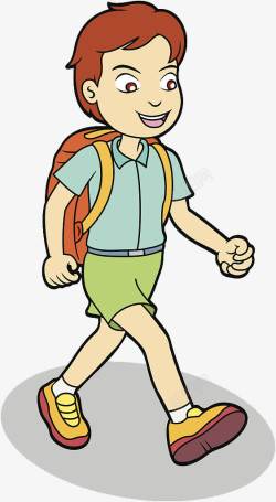 米字旗双肩书包背书包走路的小男孩高清图片