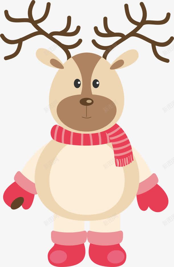 可爱麋鹿png免抠素材_新图网 https://ixintu.com 动物 可爱 手绘 棕色 红白条围巾 耳朵 鹿角 麋鹿