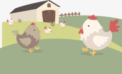 卡通鸡场养鸡场的大公鸡高清图片