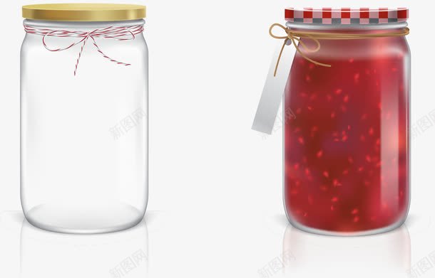 手绘两个玻璃瓶png免抠素材_新图网 https://ixintu.com 手绘 果酱 玻璃瓶 空瓶子 草莓酱 装饰 金属瓶盖