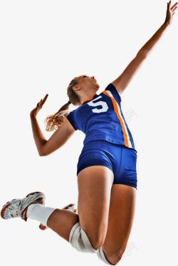 蓝色运动员跳跃的排球选手高清图片
