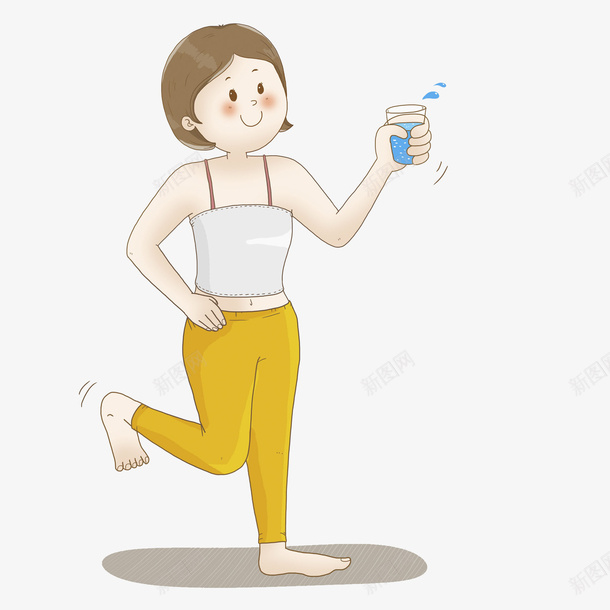 早上短发女孩喝水png免抠素材_新图网 https://ixintu.com 卡通 多喝水卡通 手拿水杯 手绘 水杯 清晨 短发女孩 简约 背心