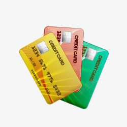 非现金红绿黄色层叠的一起的贷记卡实物高清图片