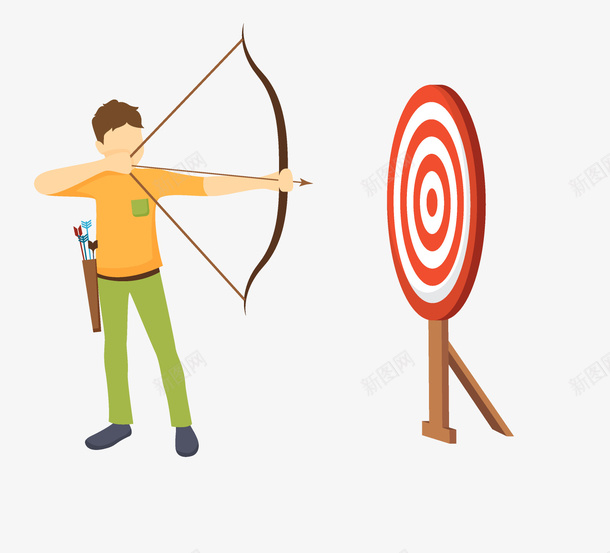 卡通版玩射击的小男孩png免抠素材_新图网 https://ixintu.com 卡通人物 卡通手绘 小男孩 弓箭 拉弓的箭 玩具箭靶 箭靶心 装饰图