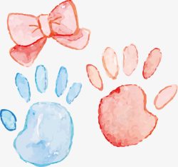 襁褓png水彩水墨卡通婴儿用品蝴蝶结手印高清图片