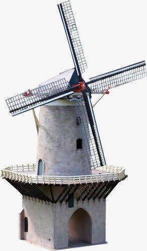 荷兰风车png免抠素材_新图网 https://ixintu.com 国外 建筑 转动 风车