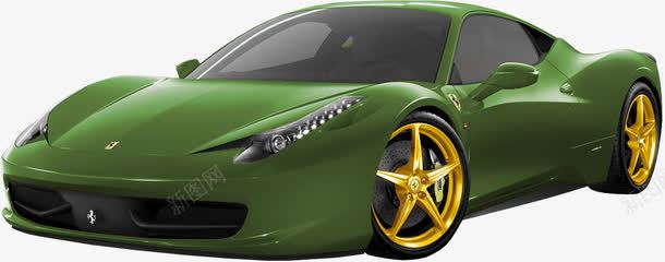绿色法拉利png免抠素材_新图网 https://ixintu.com Ferrari 产品实物 赛车 跑车 金色车轮
