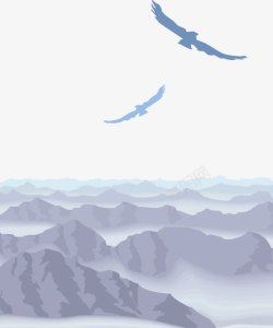 手绘群山手绘插画远山与飞翔的雄鹰高清图片