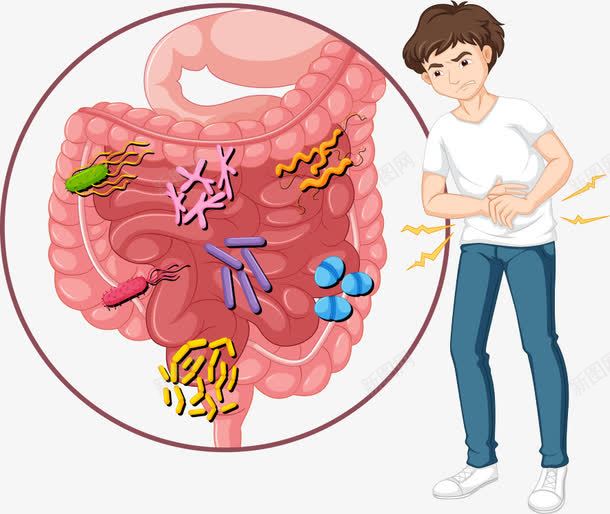 肚子里的病毒矢量图ai免抠素材_新图网 https://ixintu.com 人物 卡通男人 男人 病毒 细菌 肚子 肚子疼 矢量图