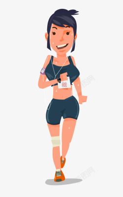 跑步的女生跑步听音乐的女生插画高清图片