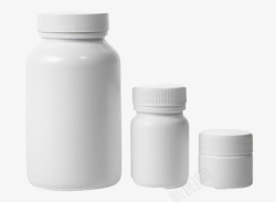 三个小塑料凳三个白色大小不一的塑料瓶罐实物高清图片