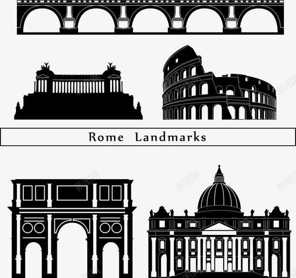 黑白意大利建筑剪影矢量图ai免抠素材_新图网 https://ixintu.com 意大利地标 意大利建筑 意大利旅游景点 黑白剪影 矢量图
