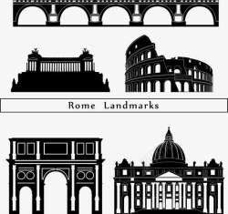 意大利旅游景点黑白意大利建筑剪影矢量图高清图片