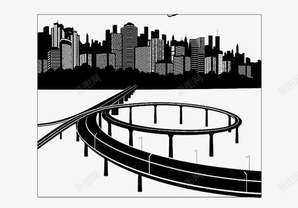 黑白城市交通线png免抠素材_新图网 https://ixintu.com 城市天际线 环形交通 立交桥