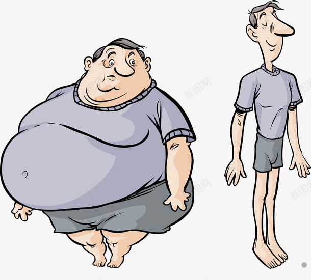 胖先生和瘦先生png免抠素材_新图网 https://ixintu.com 卡通 双下巴 可爱 手绘 男士 瘦子 站着 紫色 肥胖对比 胖字 胖的卡通
