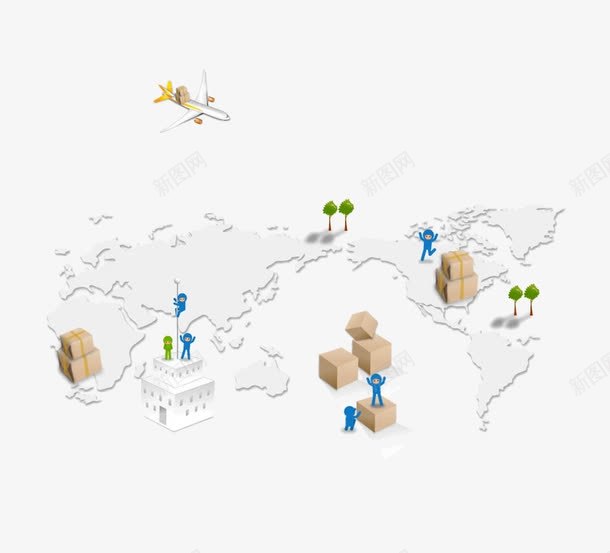 世界地图快递png免抠素材_新图网 https://ixintu.com 世界地图 快递 物流 立体 运输