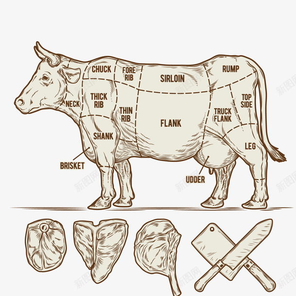 牛肉矢量图图标ai_新图网 https://ixintu.com PNG免抠图下载 图示 家畜 家禽 肉类 食物 矢量图