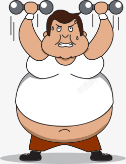 卡通举重的胖男人素材