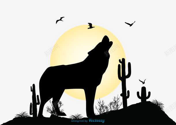 黑夜的狼叫png免抠素材_新图网 https://ixintu.com AI 免抠图 头狼 手绘 月亮 蝙蝠 高清大图 黑夜