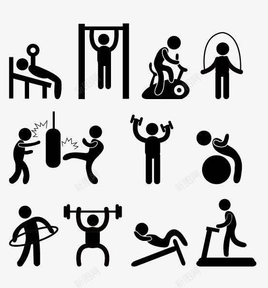 黑色健身小人图标png_新图网 https://ixintu.com 举重 体育运动 健身 跑步 跳绳 运动图标