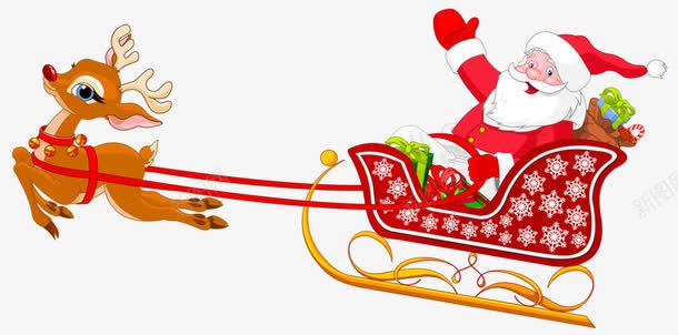 小鹿拉着雪橇圣诞老人png免抠素材_新图网 https://ixintu.com 圣诞老人 小鹿 红色 雪橇