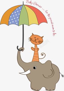 双层免雨伞卡通大象头上的猫咪高清图片