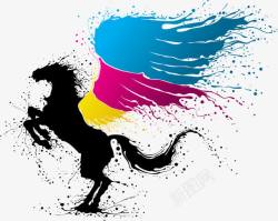 彩色的马水墨画马匹高清图片