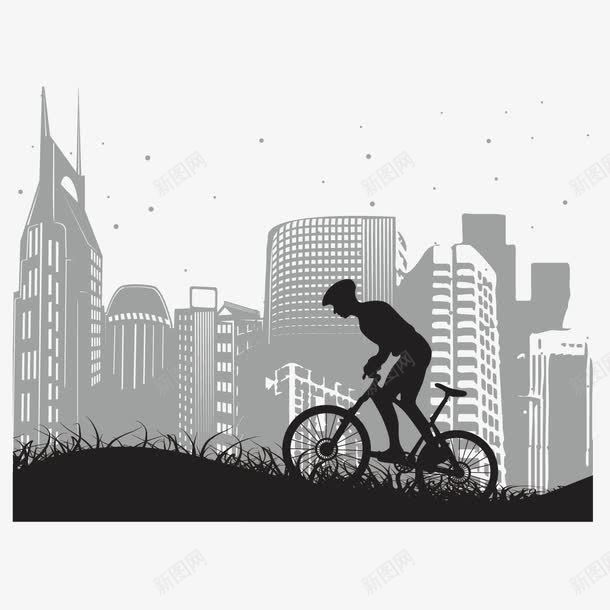 建筑和骑行的人png免抠素材_新图网 https://ixintu.com 低碳生活 低碳节能 公益 单车 建筑 房子 环保 生态理念 自行车 骑行 骑车的人