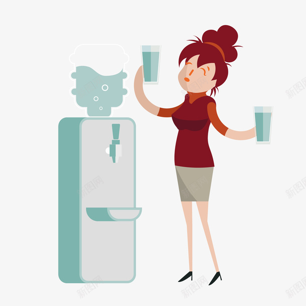 喝水的女性人物png免抠素材_新图网 https://ixintu.com 人物设计 倒水 台式饮水机 喝水 女性 饮水机