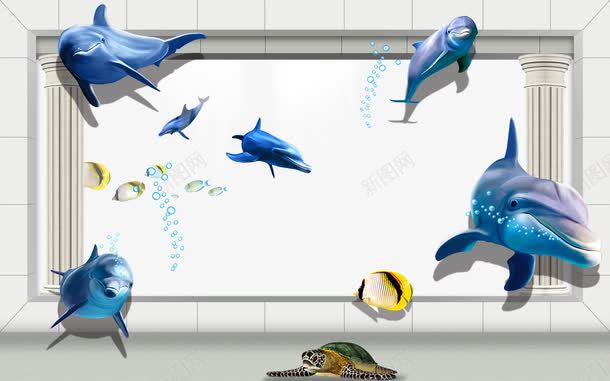 3D壁画psd免抠素材_新图网 https://ixintu.com 3D 3D壁画 墙 海底世界 电视墙背景 鲨鱼 鲨鱼头像