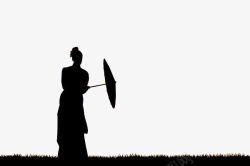 黑色油纸伞打伞女性的剪影高清图片