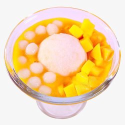 黄色芒果冰激凌球玻璃碗里的多芒小丸子甜品高清图片