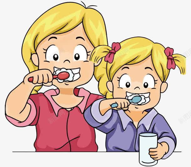 卡通姐妹在刷牙png免抠素材_新图网 https://ixintu.com AI 儿童刷牙 刷牙 卡通 姐妹 姐妹情深 手拿牙刷