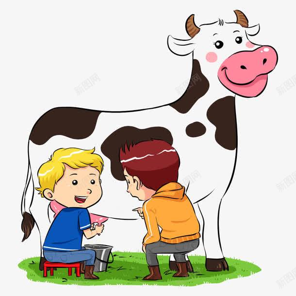 挤奶的小朋友png免抠素材_新图网 https://ixintu.com 卡通 卡通奶牛 可爱 奶牛 小男孩 手绘 挤奶 挤牛奶 牧场 男孩