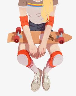 享受运动玩滑板的女孩高清图片