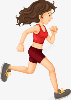 长跑PNG卡通跑步健身的女孩高清图片