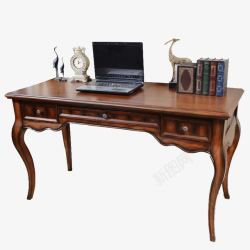 实木写字台办公桌瑞诗欧小美式家具电脑桌高清图片