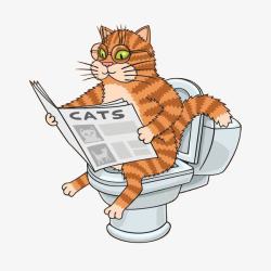 矢量上厕所戴眼镜看报纸的猫咪高清图片