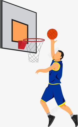 篮球姿势蓝色扁平投篮少年高清图片
