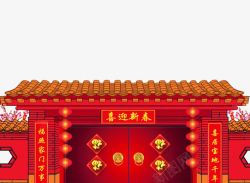 红色春联中国风建筑红色的房子高清图片